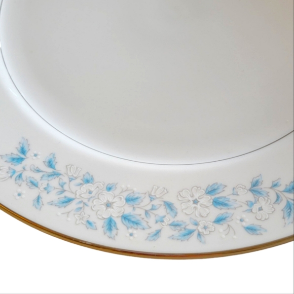 Vtg Spring Formal Montgomery Ward Round Platter Platinum Rim Blue Floral 12.25" - Picture 2 of 4